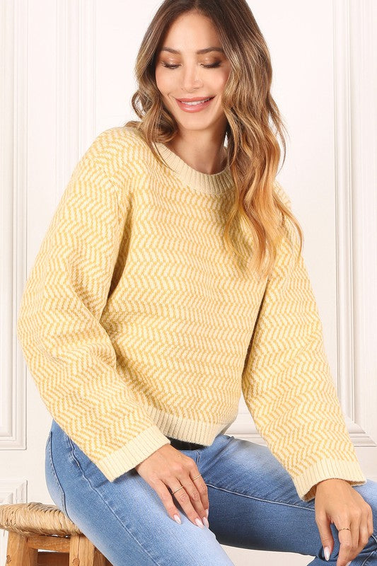 Lilou Herringbone Pattern Crew Neck Sweater