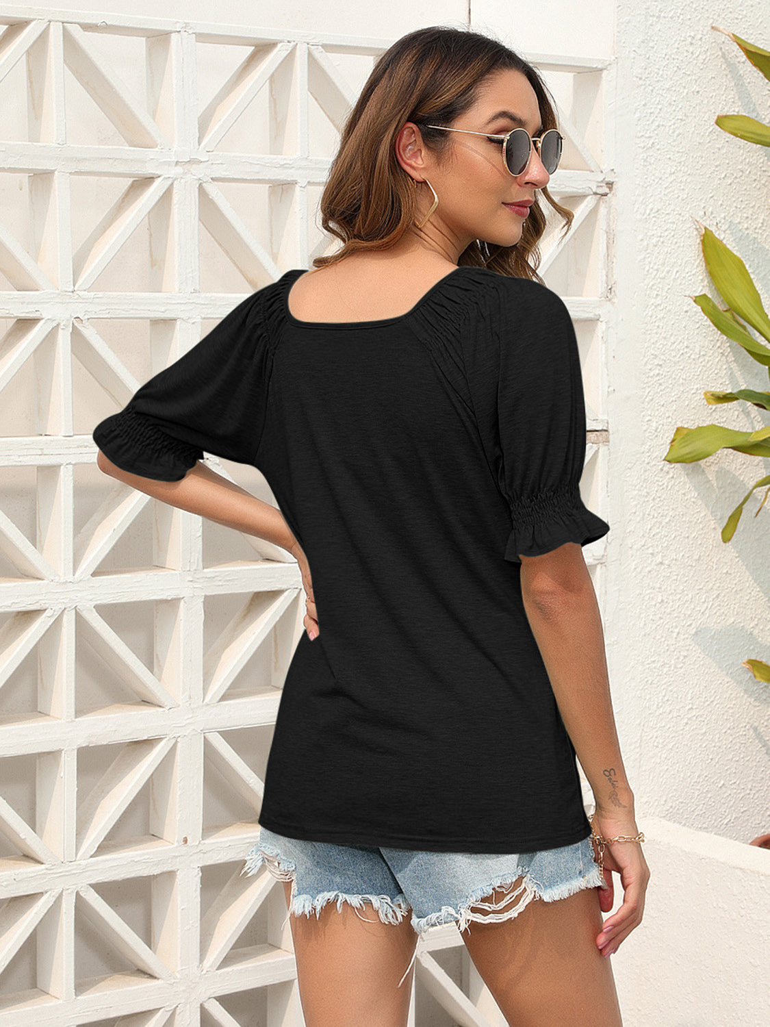 Ruched Off-Shoulder Short Sleeve Blouse