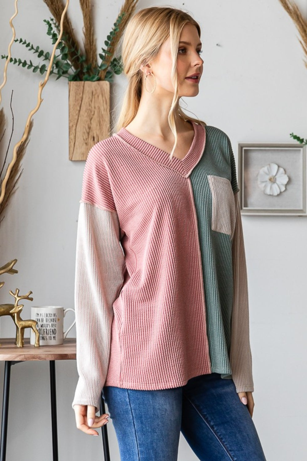 Heimish Color Block Exposed Seam Ribbed Top