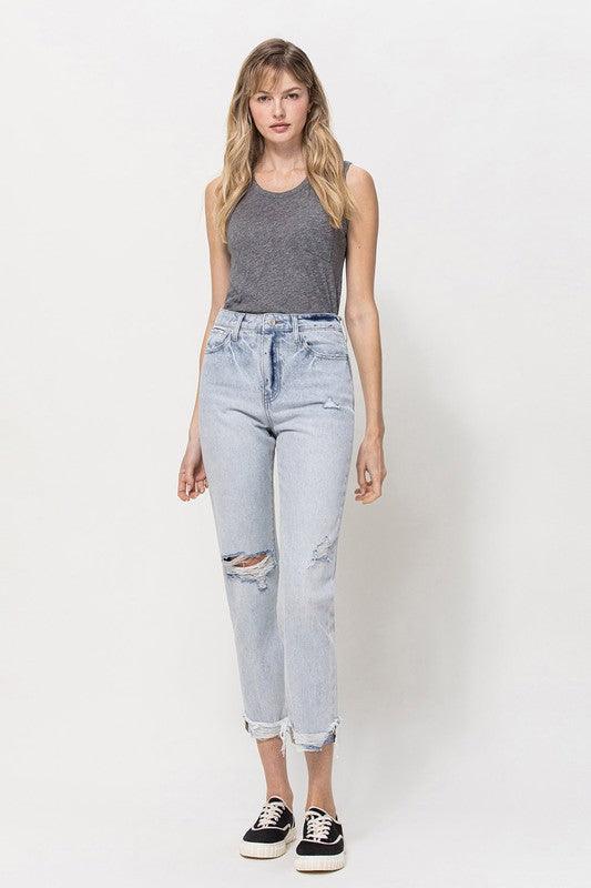 Super High Relaxed Cuffed Straight Jeans - Jeans