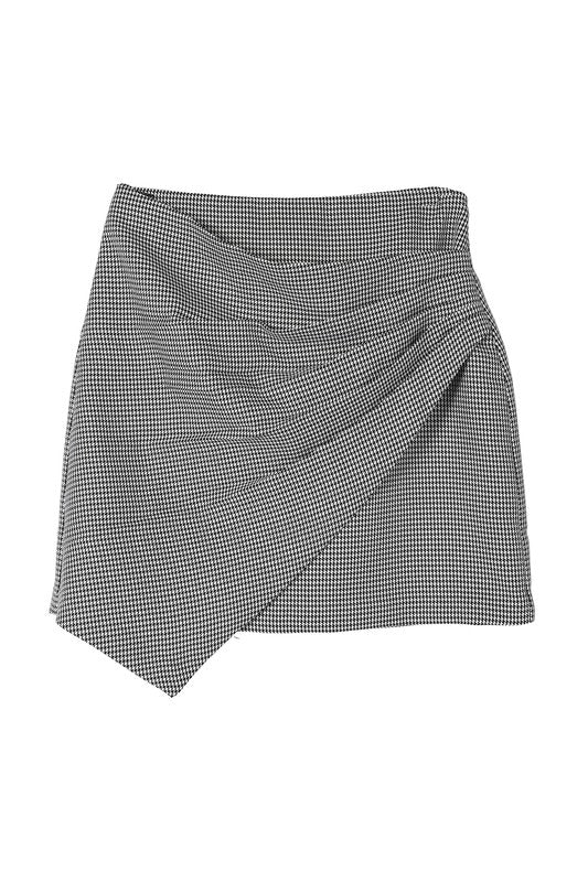 Lilou Houndstooth Shirred Wrap Mini Skirt