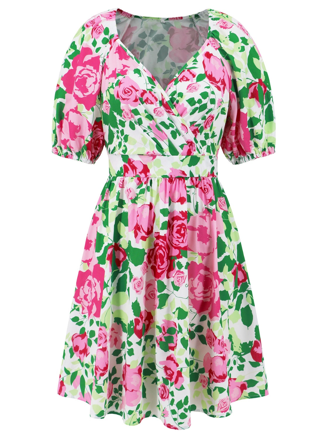 Floral Surplice Short Sleeve Mini Dress