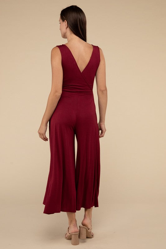 Zenana Surplice Neckline Sleeveless Jumpsuit