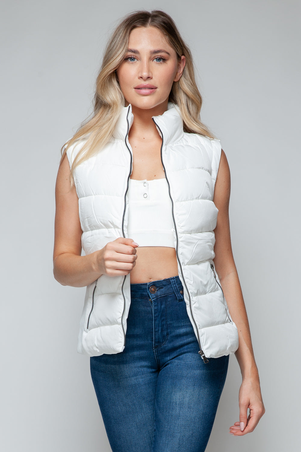 Snobbish Zip Up Turtleneck Puffer Vest with Pockets