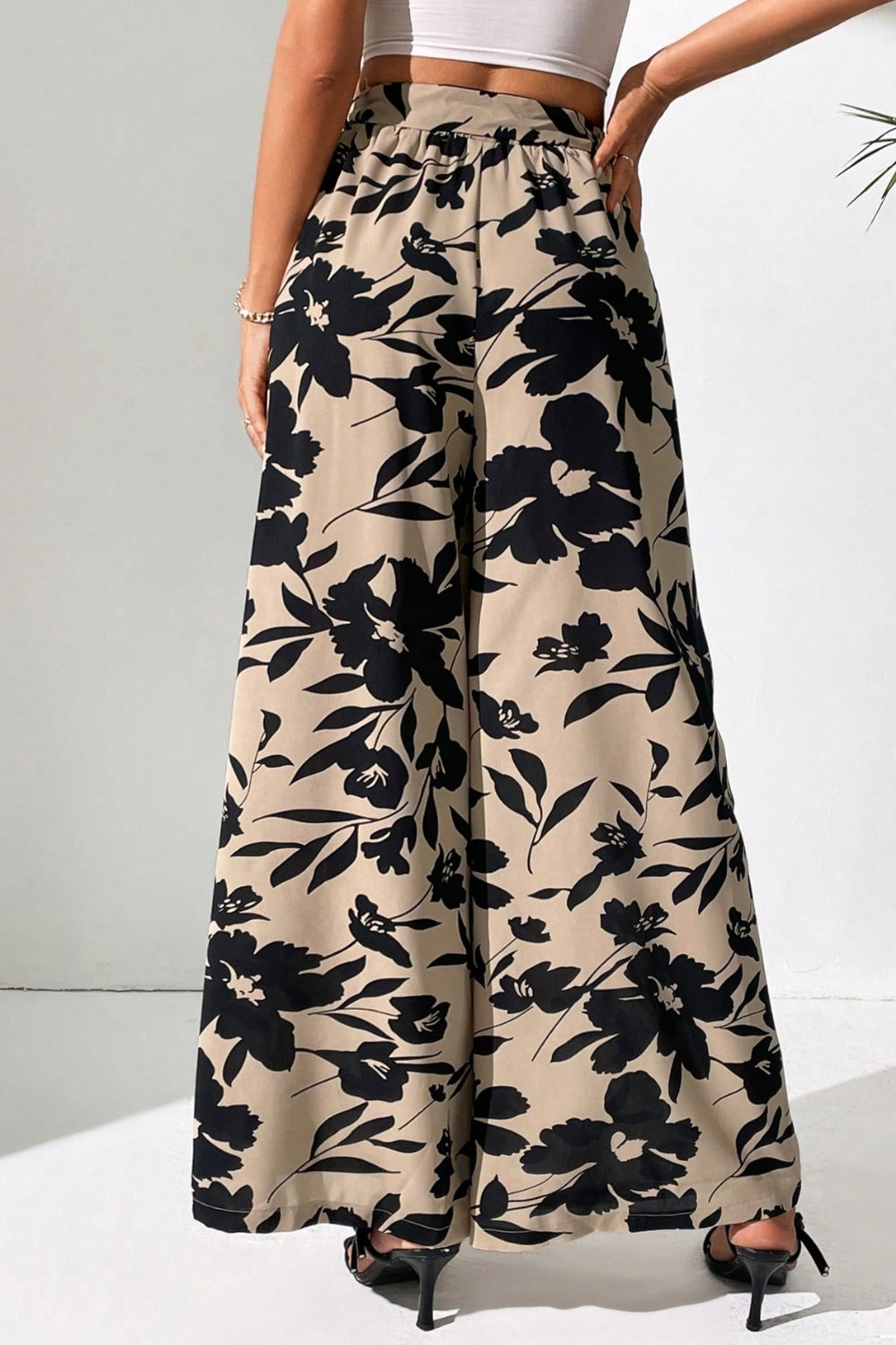 Floral Tied Wide Leg Paperbag Waist Pants