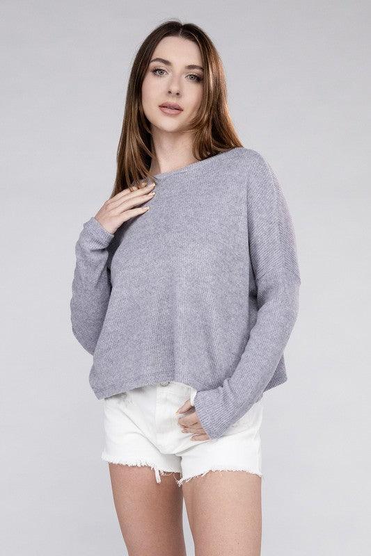 Zenana Ribbed Dolman Long Sleeve Sweater - Sweater