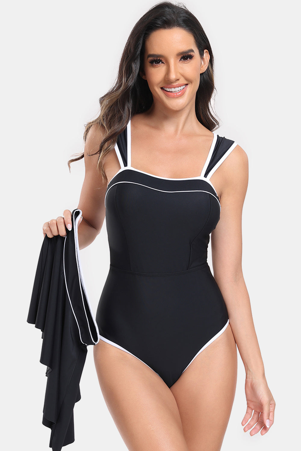 Contrast Trim Two-Piece Swimsuit and Cover Up Set