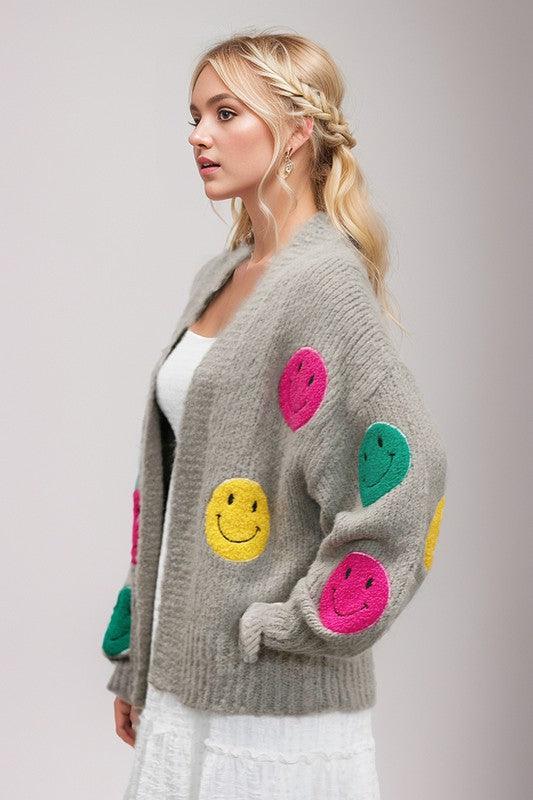 The Fuzzy Smile Long Bell Sleeve Knit Cardigan - Cardigan