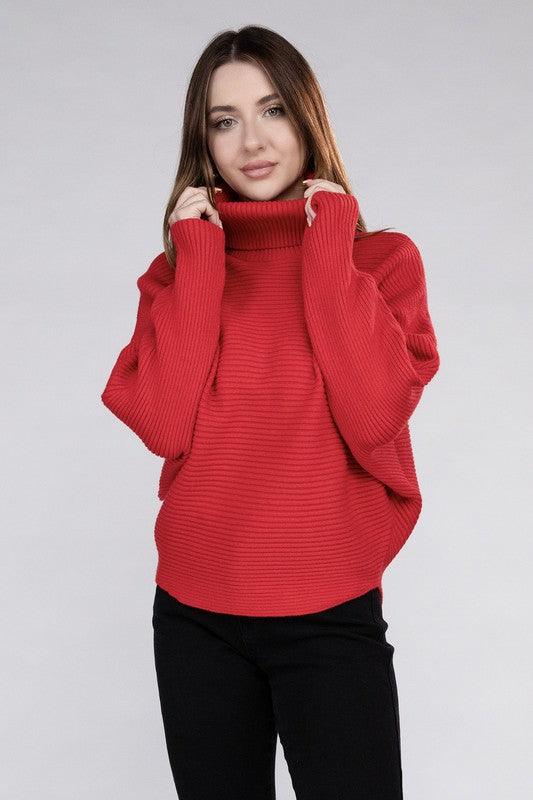 Viscose Dolman Sleeve Turtleneck Sweater - Sweater