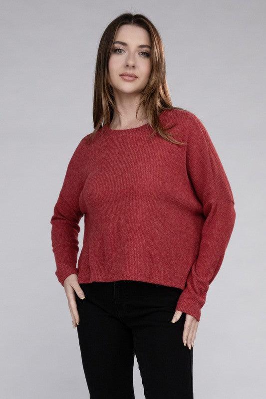 Zenana Ribbed Dolman Long Sleeve Sweater - Sweater