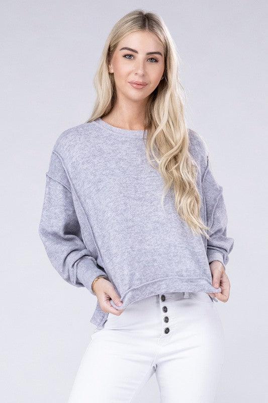 Brushed Melange Hacci Oversized Sweater - Sweater