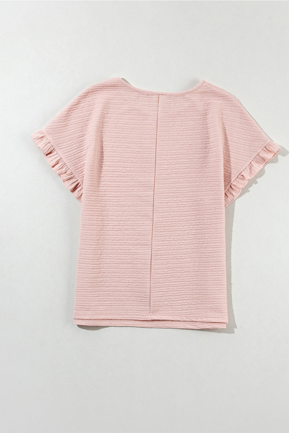 Textured Round Neck Frill Short Sleeve Blouse