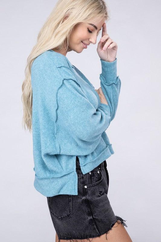 Brushed Melange Hacci Oversized Sweater - Sweater