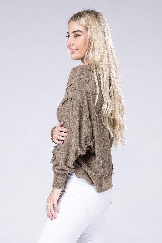 Brushed Melange Hacci Oversized Sweater - Sweater