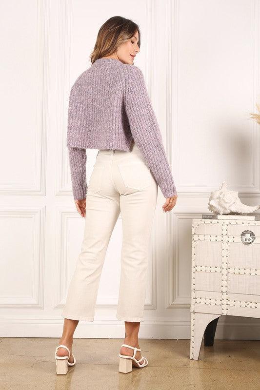 Melange Bottoned Cropped Sweater - Sweater