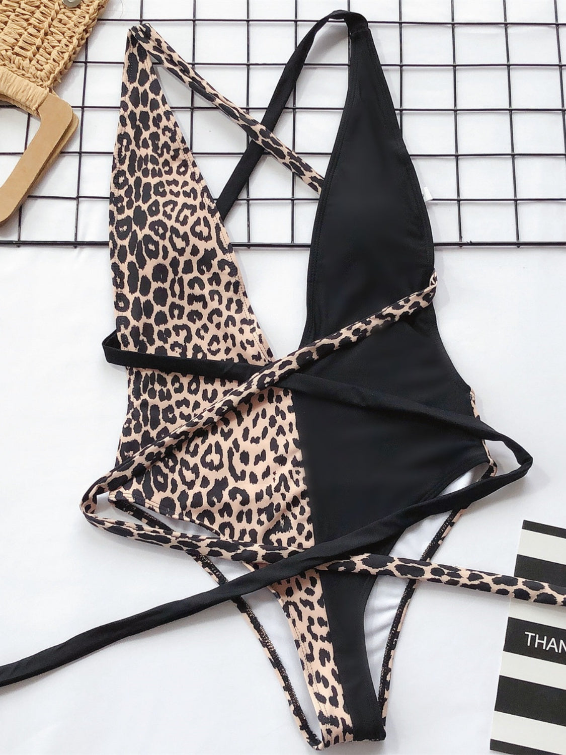 Tied Leopard Plunge One-Piece Swimsuit