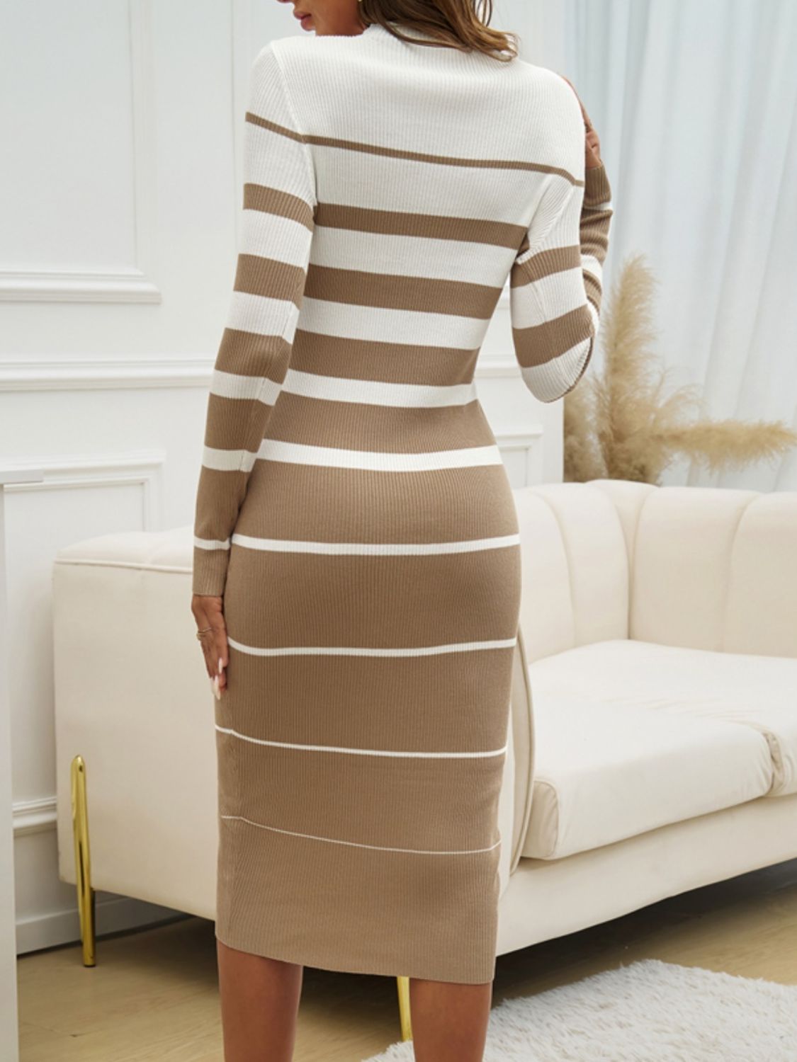 Striped Long Sleeve Midi Sweater Dress