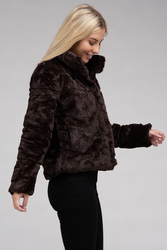 Ambiance Apparel Fluffy Zip-Up Sweater Jacket