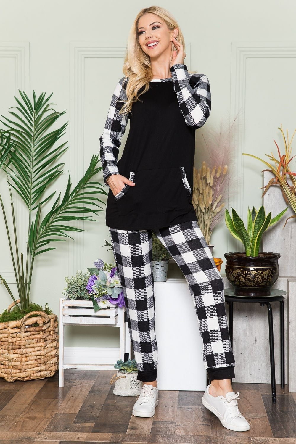 Celeste Plaid Long Sleeve T-Shirt Loungewear Set