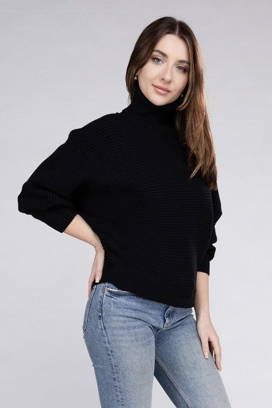 Viscose Dolman Sleeve Turtleneck Sweater - Sweater