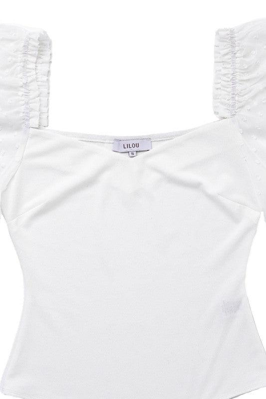 LS Swiss Dot Mesh Shirring Sleeve Bodysuit - Bodysuit