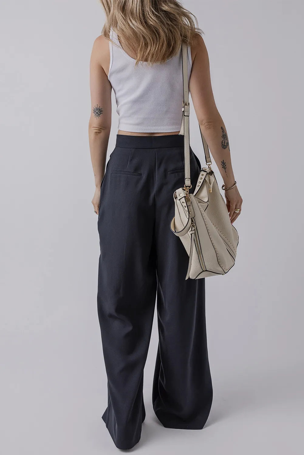 Wide Leg Pleated Pants with Pockets