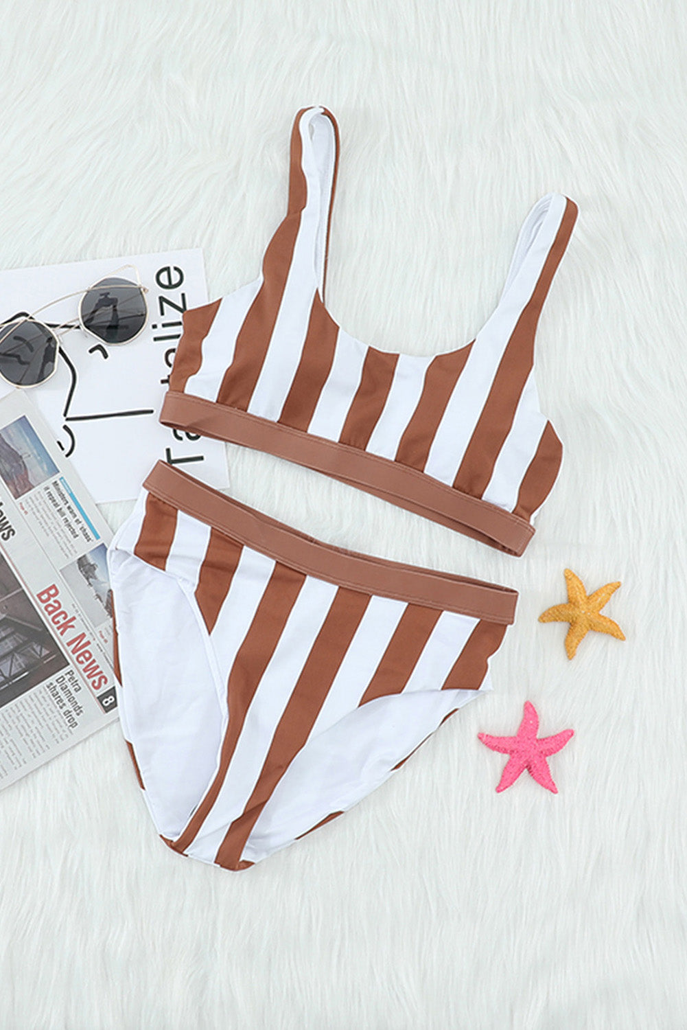 Striped Tank High Waist Bikini Set