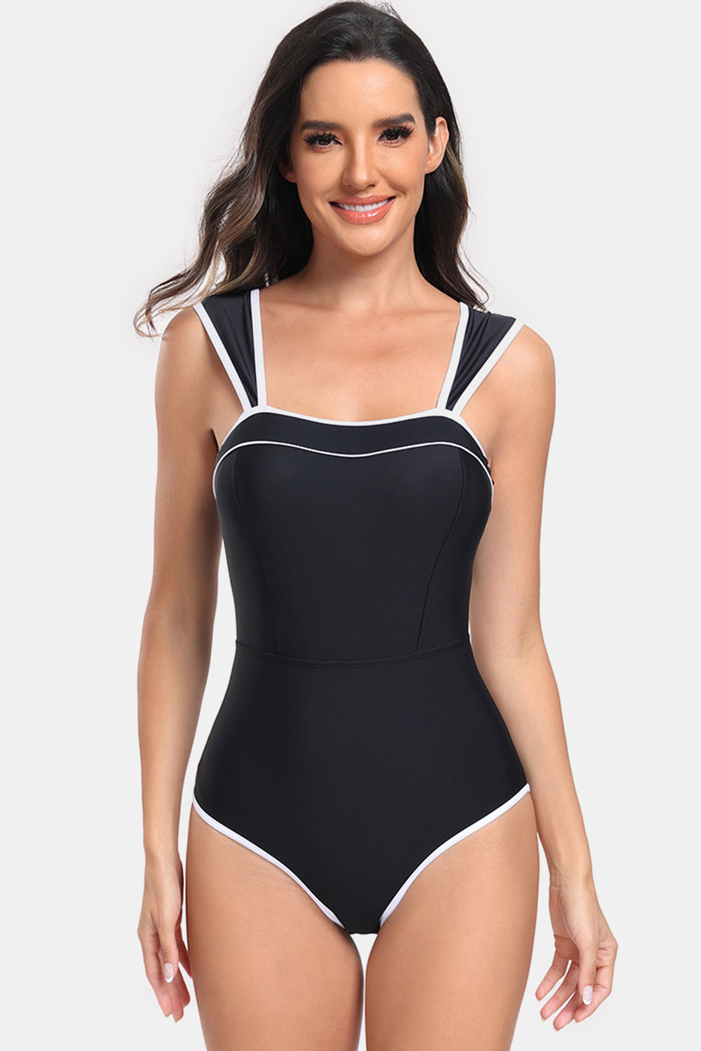 Contrast Trim Wide Strap One-Piece Swimsuit