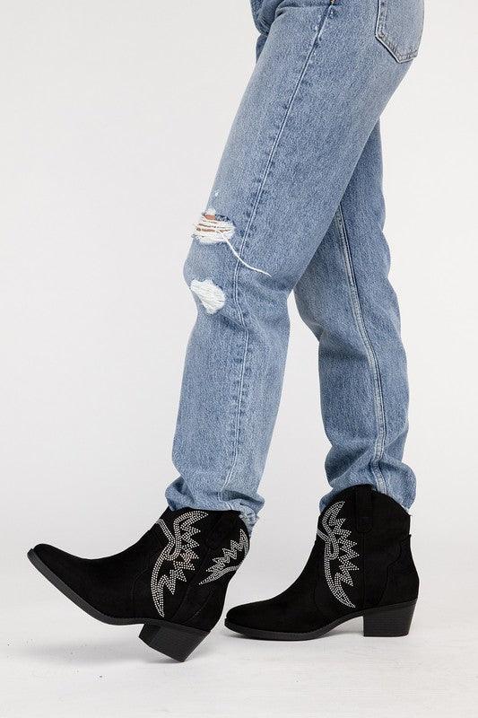 RONAN Rhinestone Western Booties - Boots