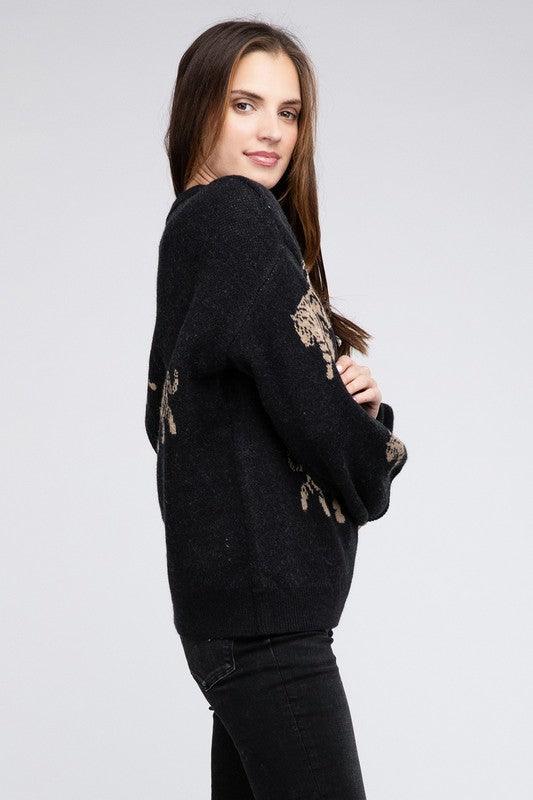 Tiger Pattern Pullover Sweater - Sweater