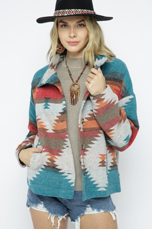 Blue B Soft Comfy Lightweight Aztec Pattern Jacket