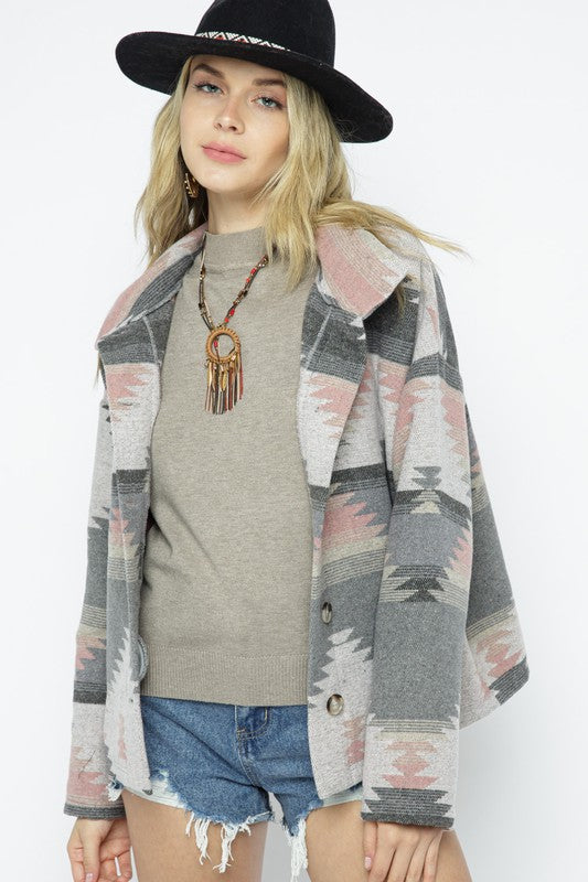 Blue B Soft Comfy Lightweight Aztec Pattern Jacket