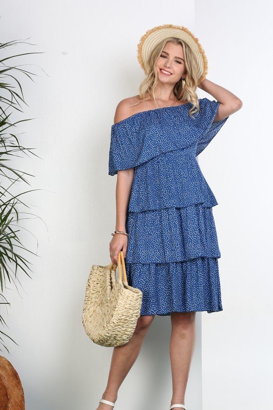 Ninexis Off the Shoulder Polka Dot Ruffle Dress