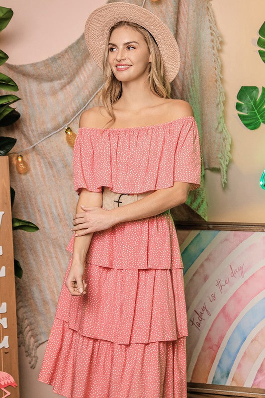 Ninexis Off the Shoulder Polka Dot Ruffle Dress