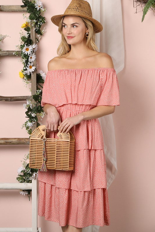 Ninexis Off the Shoulder Polka Dot Ruffle Dress