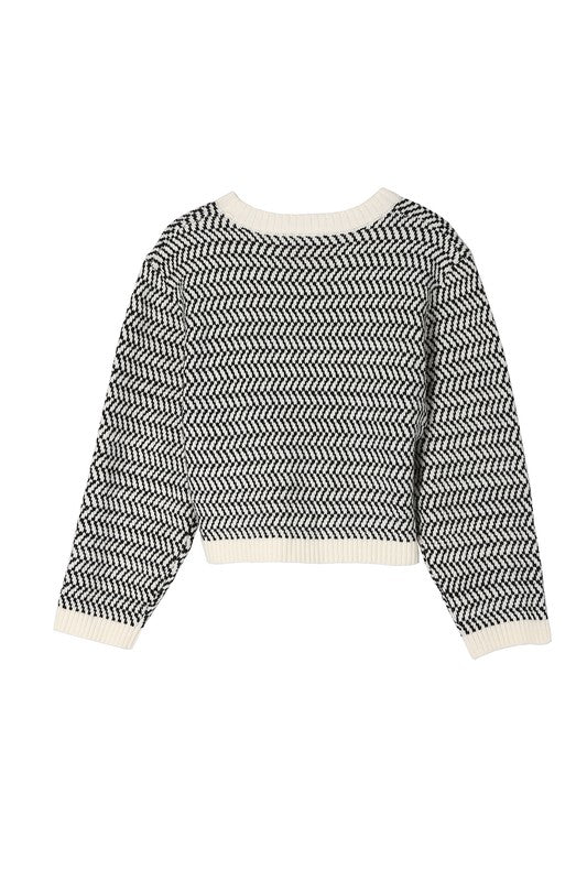 Lilou Herringbone Pattern Crew Neck Sweater