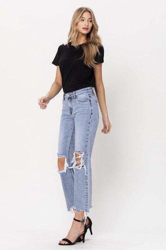 Super High Rise 90's Vintage Straight Crop Jeans - Jeans