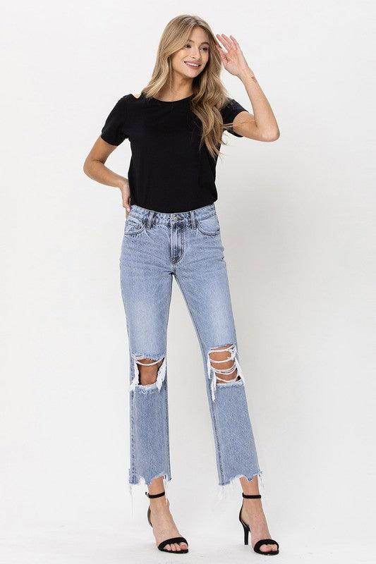 Super High Rise 90's Vintage Straight Crop Jeans - Jeans