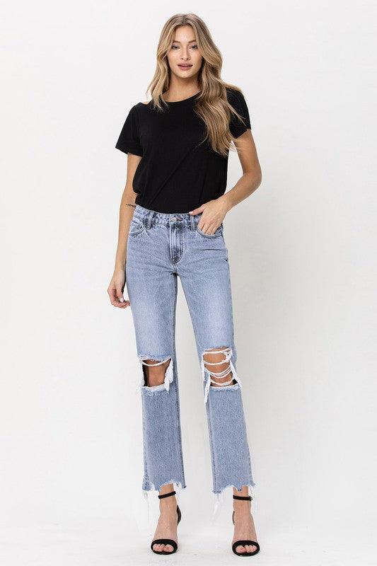 Super High Rise 90's Vintage Straight Crop Jeans - Jeans