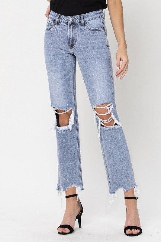 Super High Rise 90's Vintage Straight Crop Jeans - Jeans