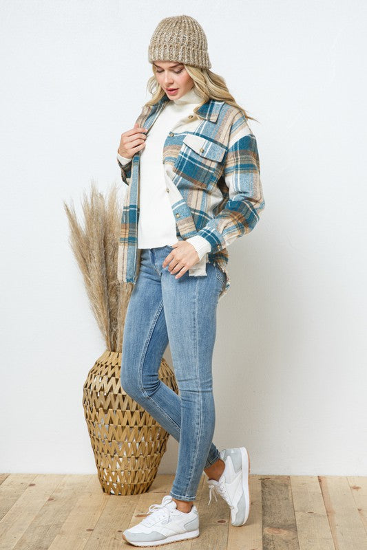 Blue B Yarn Dyed Plaid Shirt Jacket Shacket