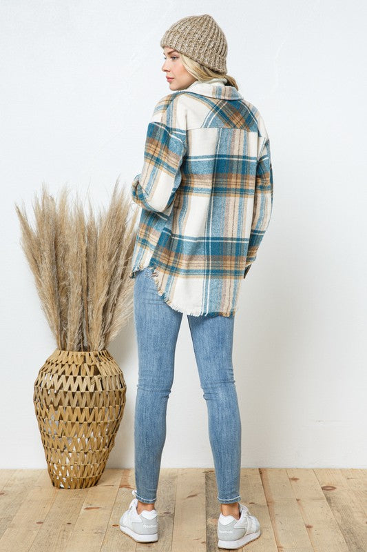 Blue B Yarn Dyed Plaid Shirt Jacket Shacket