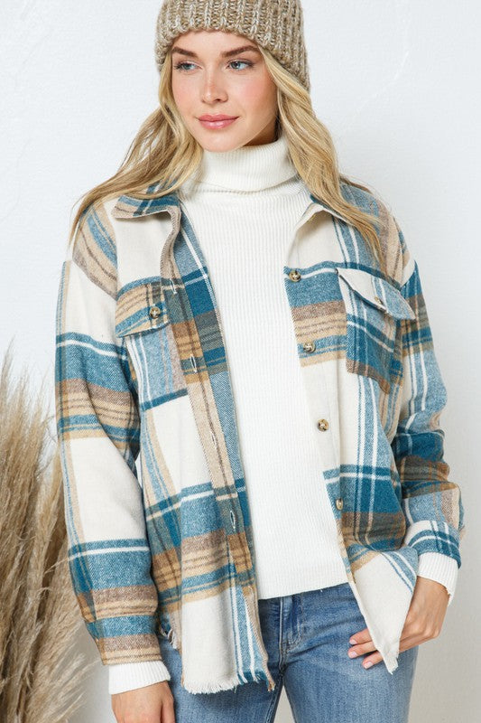 Blue B Yarn Dyed Plaid Shirt Jacket Shacket