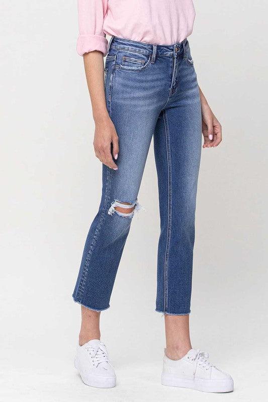 Mid-Rise Straight Leg Crop Jeans - Jeans