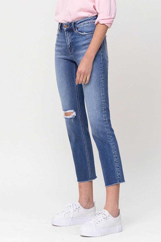 Mid-Rise Straight Leg Crop Jeans - Jeans