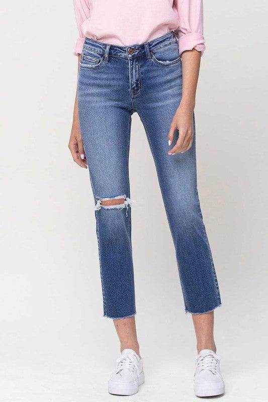 Mid-Rise Straight Leg Crop Jeans - Jeans