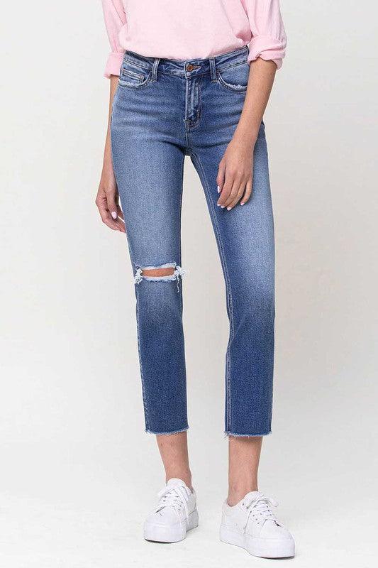 Mid-Rise Straight Leg Crop Jeans - Jeans