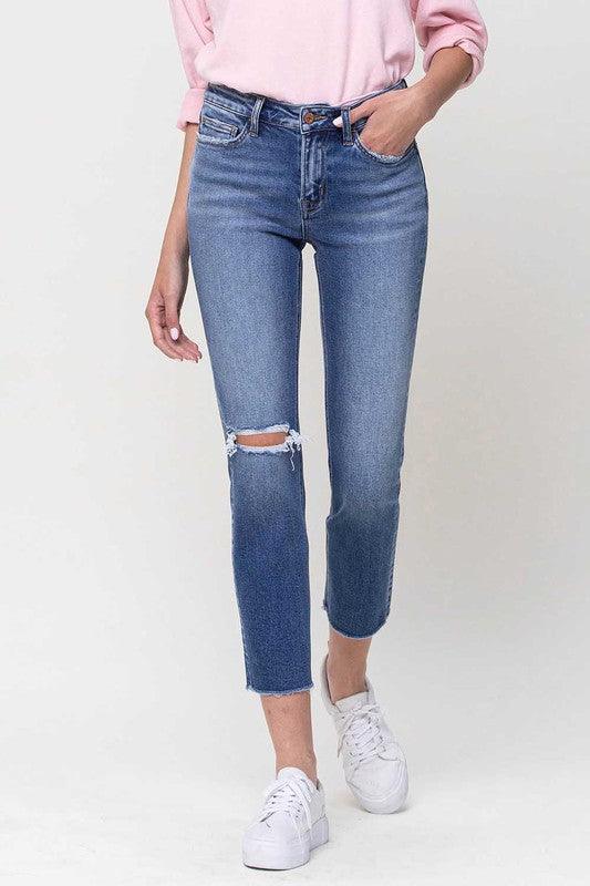 Mid-Rise Straight Leg Crop Jeans - Jeans