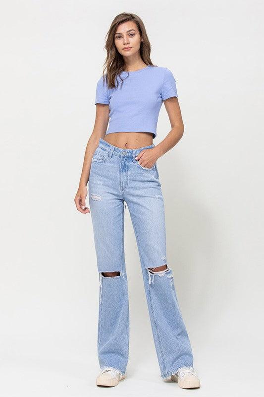 Distressed 90's Vintage Flare High Rise Jeans - Jeans