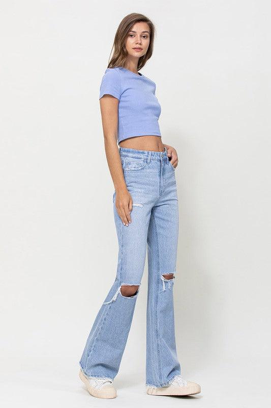 Distressed 90's Vintage Flare High Rise Jeans - Jeans